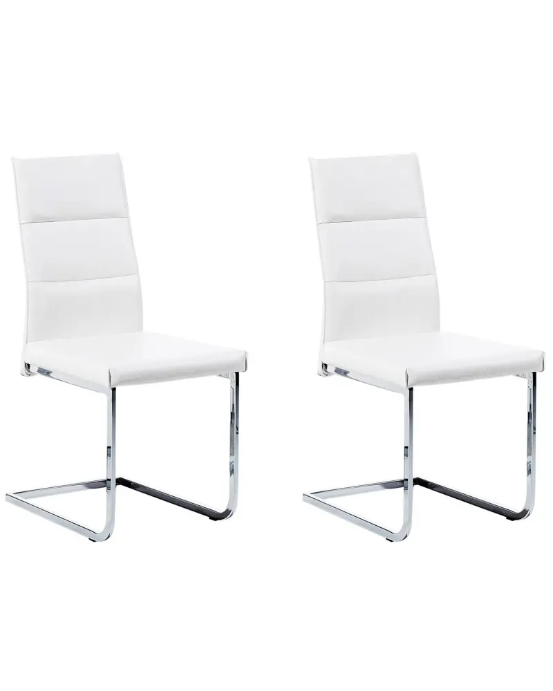 Set 2 Faux Leather Dining Chairs White ROCKFORD