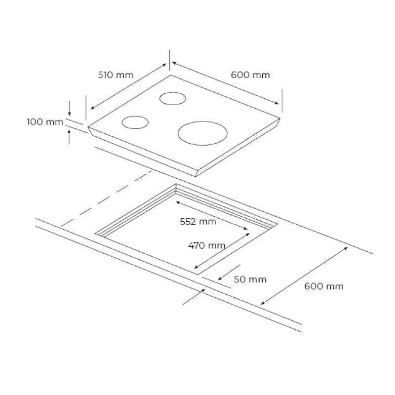 Acero Inoxidable Premium Placa de gas Svan SVEC3BF 3 fuegos negro 60 cm