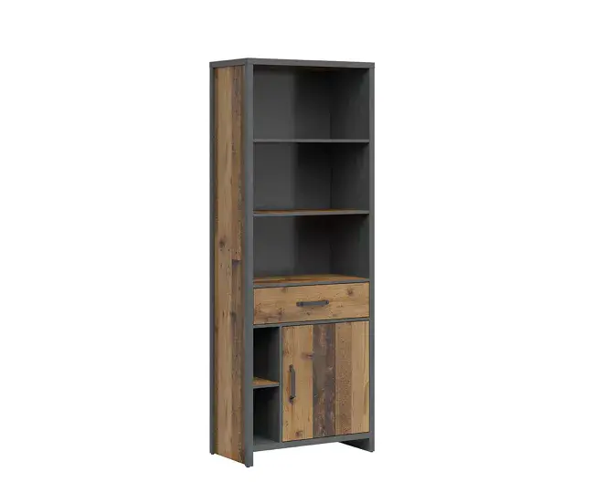 Ergonómico Profesional Librero 1 puerta y 1 cajón Paul Madera y Gris antracita