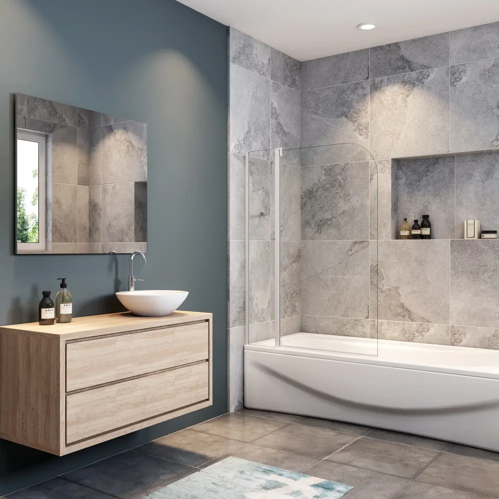 Aica mampara de bañera abatible,vidrio 4mm,gris mate, (109-110)x140cm Aica Sanitarios