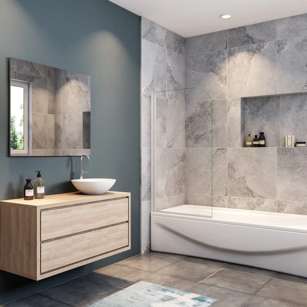 Aica mampara de bañera abatible,vidrio 6mm,gris mate,(78-80)x140cm Aica Sanitarios