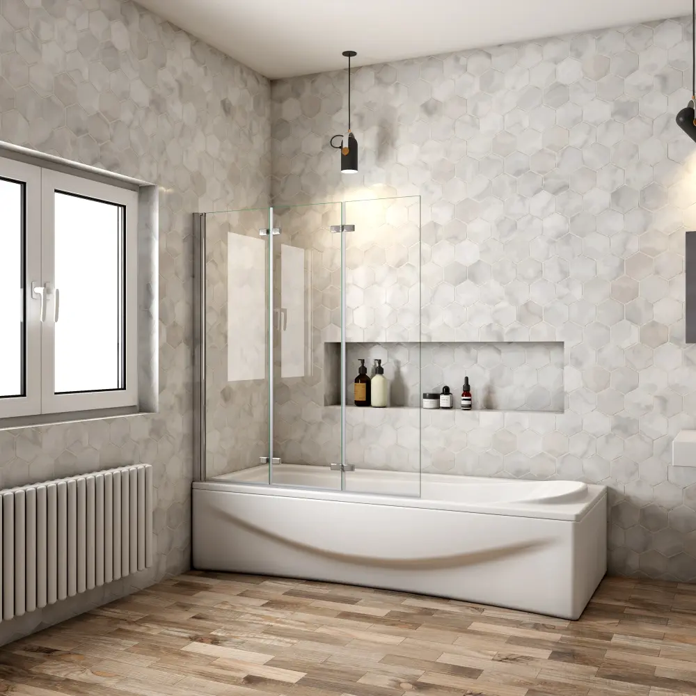 Aica mampara de bañera plegable,6mm,cromado,130x140cm,2cm ajustable Aica Sanitarios