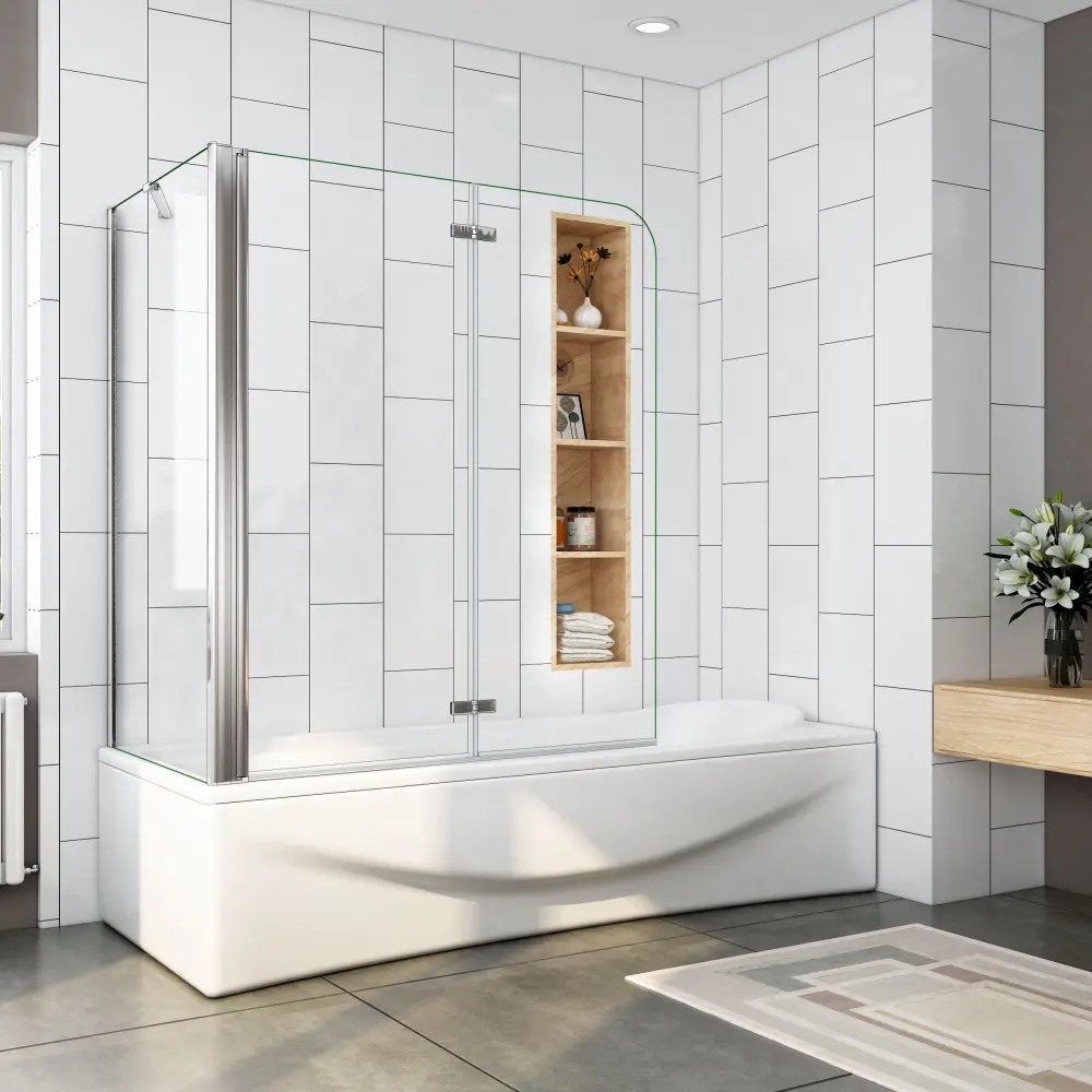 Aica mampara de bañera plegable+panel fijo,100x70x140cm,2cm ajustable Aica Sanitarios