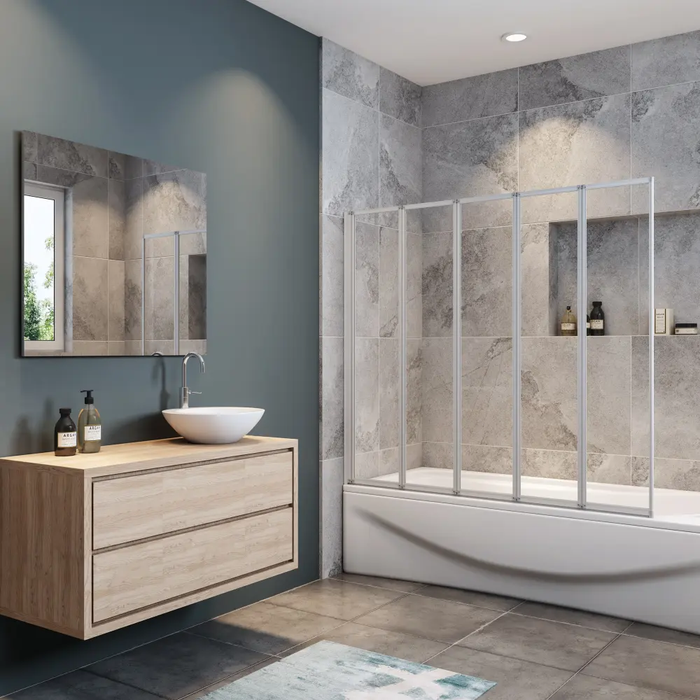 Aica mampara de bañera plegable,vidrio 4mm, gris mate,120x140cm Aica Sanitarios