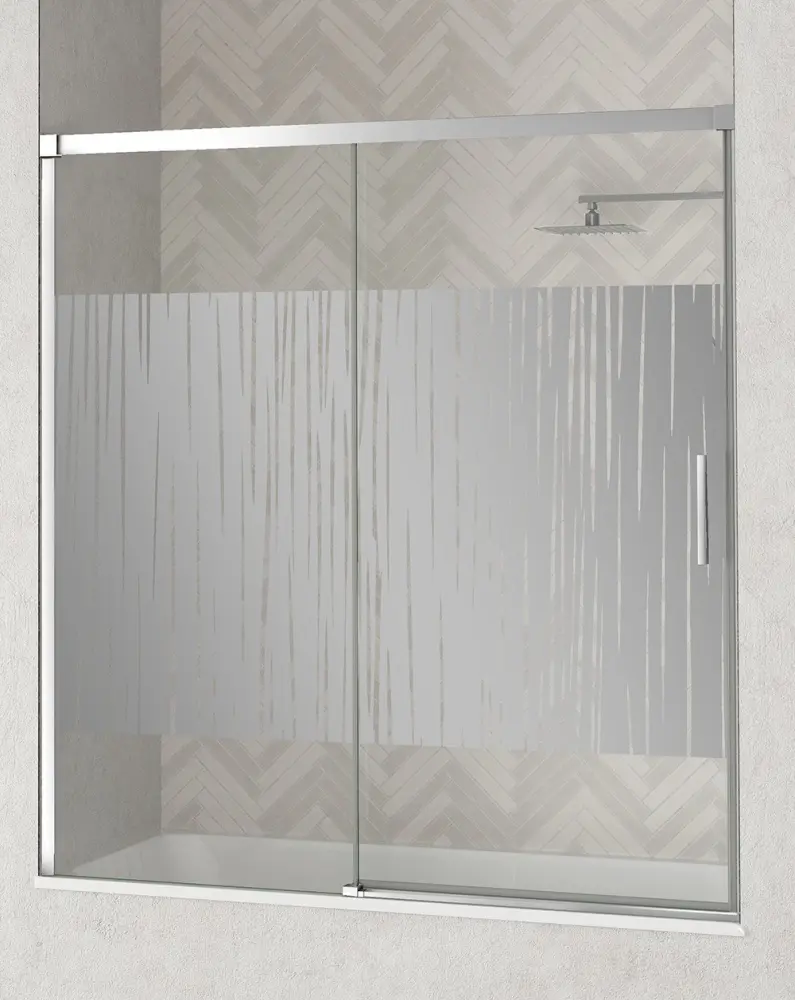 Mampara bañera de 1 fijo 1 puerta - serigrafí cromo brillo 145cm Baño Total