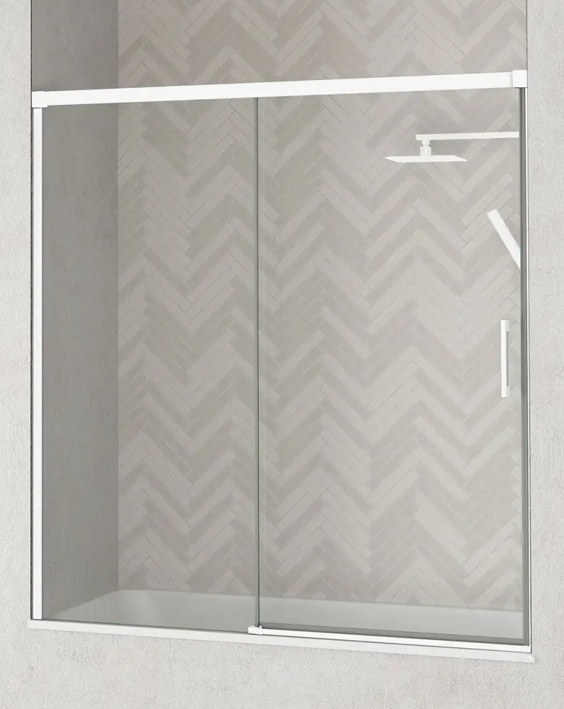 Mampara bañera de 1 fijo 1 puerta - transparente -blanco 160cm Baño Total