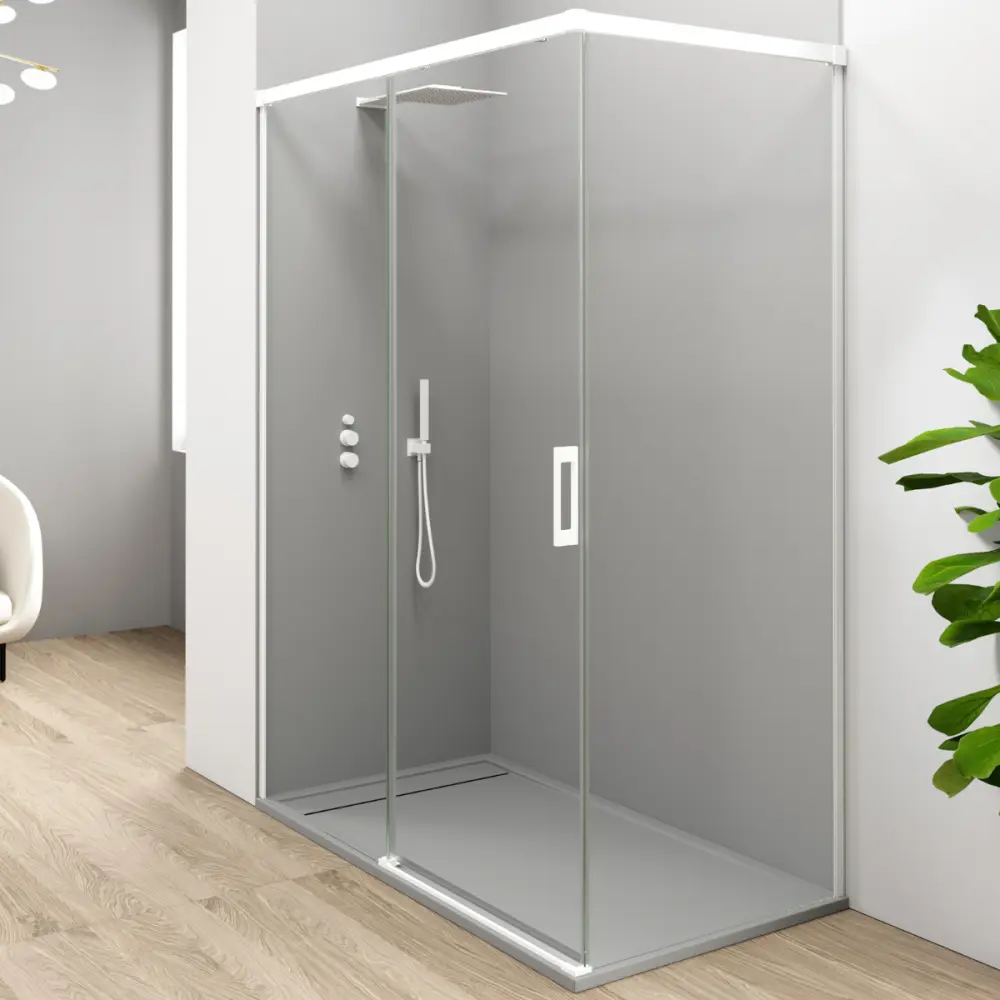 Mampara ducha rectangular frente 135 lateral 80cm transparente blanco Baño Total