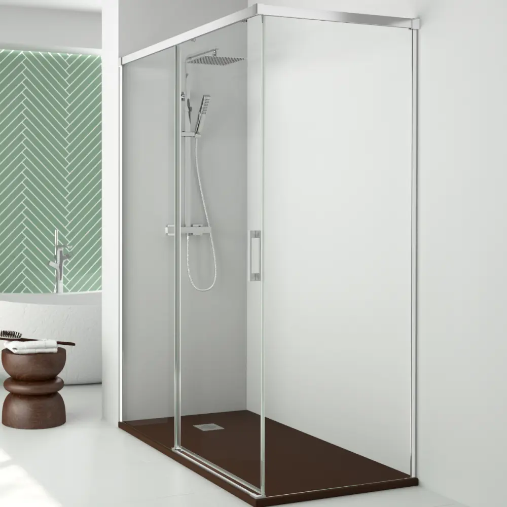 Mampara ducha rectangular frente 160 - lateral 80 cm - transparente cromo Baño Total