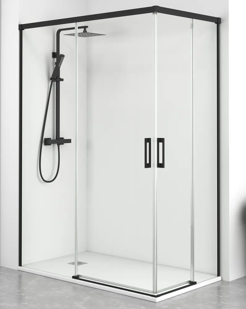 Mampara ducha rectangular frente 90 lateral 80cm transparente negro Baño Total