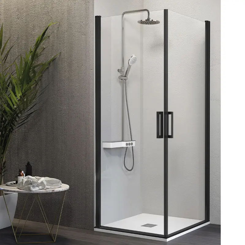 Angular de ducha 2 puertas abatibles 55 cm y 55 cm nardi perfil negro mate Kassandra