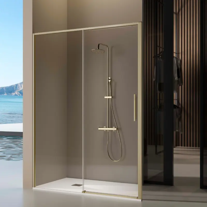 Mampara frontal serie delta - oro cepillado - 140-142.6 cm - reversible Kassandra