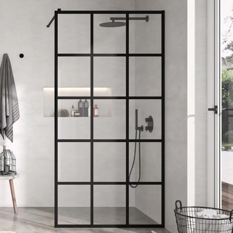 Panel fijo de ducha fresh industrial negro mate - 119.5/120.5 cm Kassandra