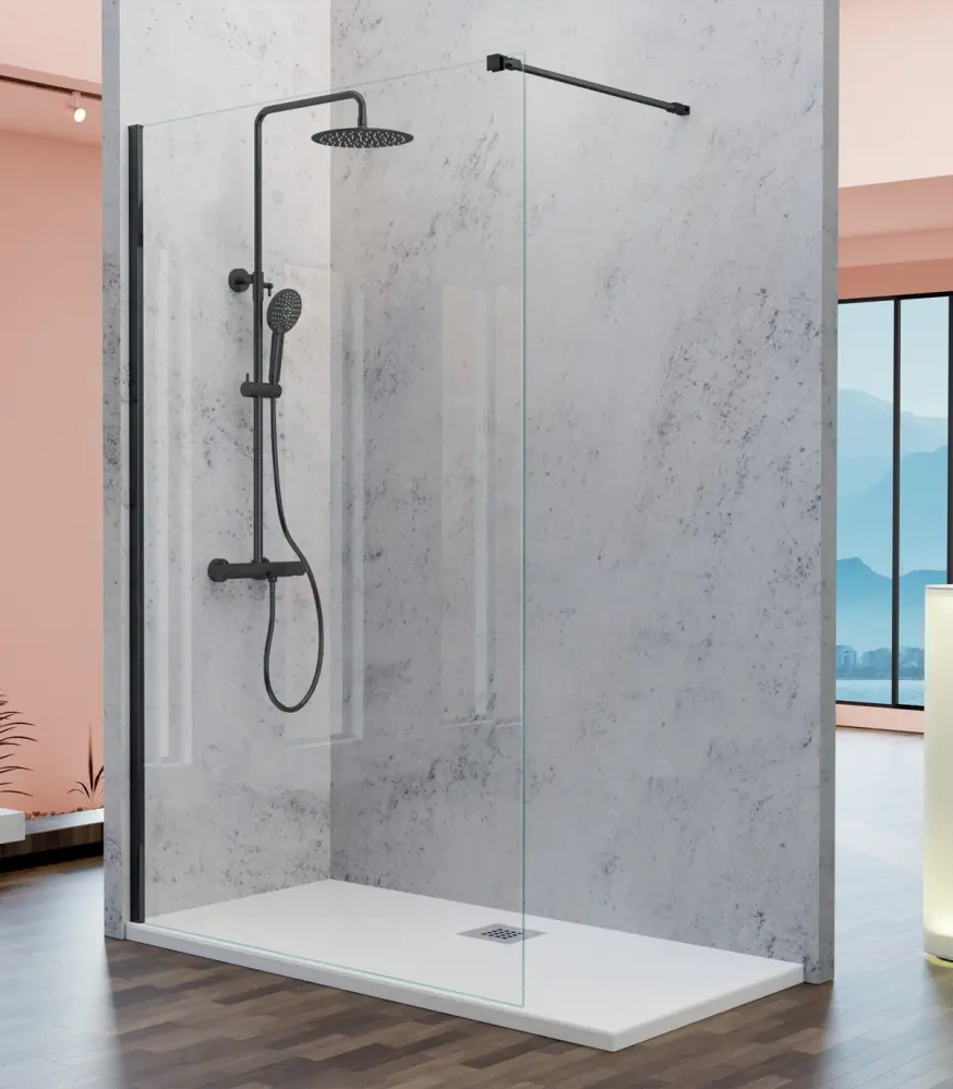 Panel fijo de ducha fresh negro mate - 98.5/100 cm Kassandra