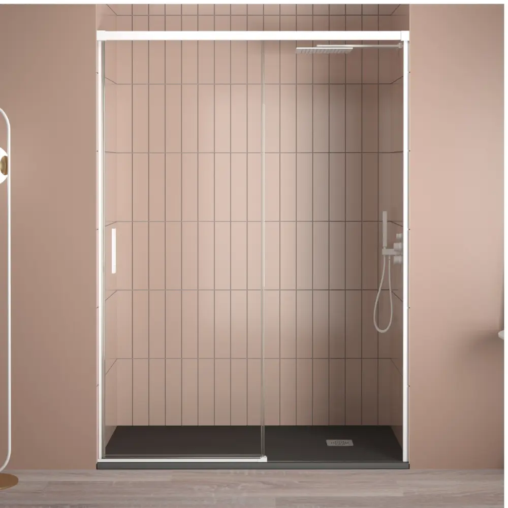 Mampara ducha frontal corredera 150 cm (adaptable 144-149cm) blanco mate Baño Total