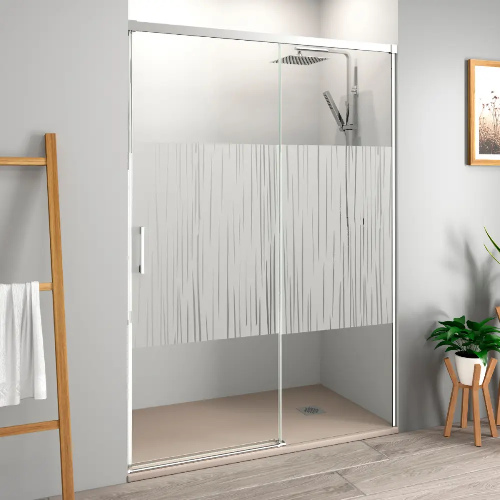 Mampara ducha frontal corredera 155 cm (adaptable 149-154cm) cromo brillo Baño Total