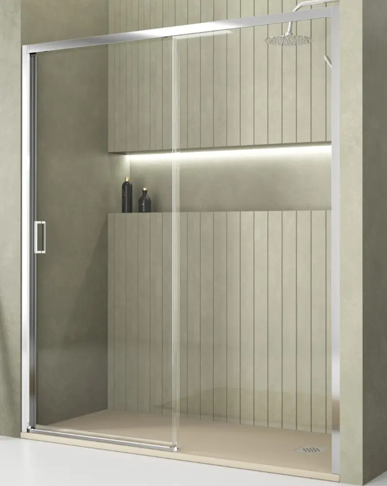 Mampara ducha frontal 1 puerta 1 fijo | cromo 170cm (adap. 168-172cm) Baño Total