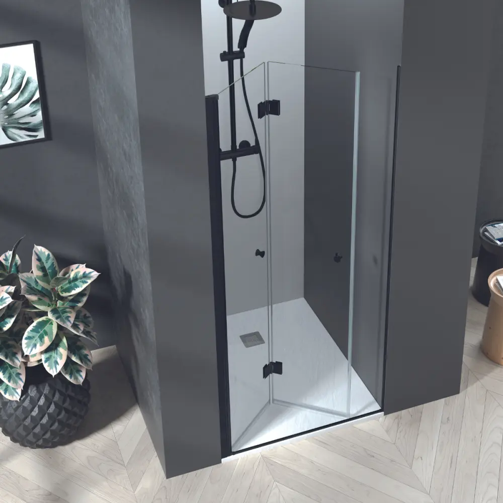 Mampara ducha frontal puerta plegable 70cm transparente negro Baño Total