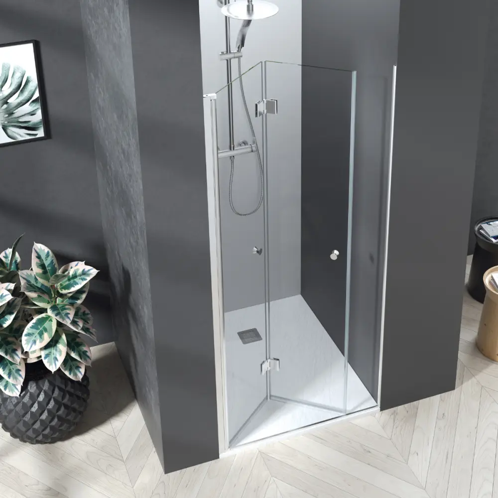 Mampara ducha frontal puerta plegable 75cm transparente cromo Baño Total