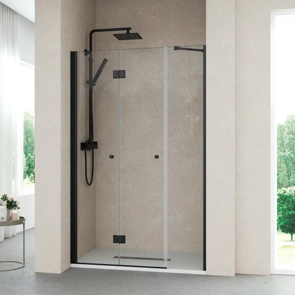Mampara ducha frontal puerta plegable 1 fijo 95cm transparente negro Baño Total