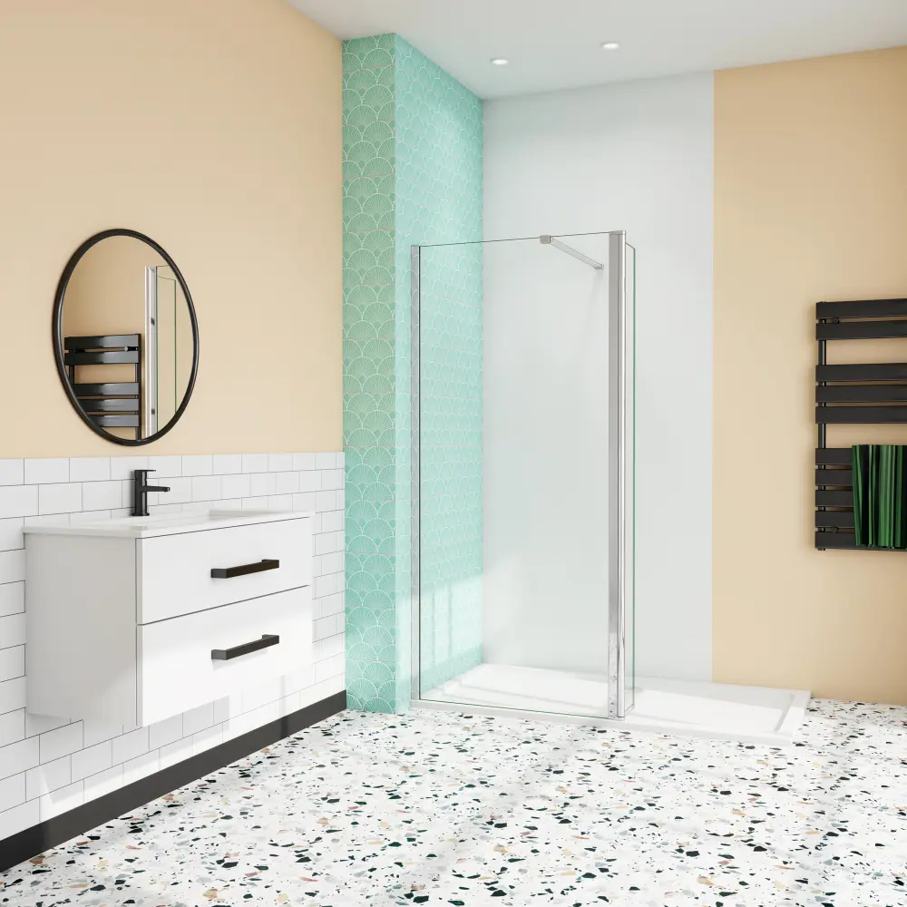 Mampara de ducha fija+panel abatible,(140+30)x190cm,8mm antical+barra 90cm Aica Sanitarios