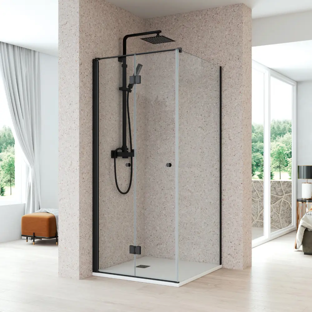 Mampara ducha rectangular plegable 1 fijo 75 + 100cm transparente negro Baño Total