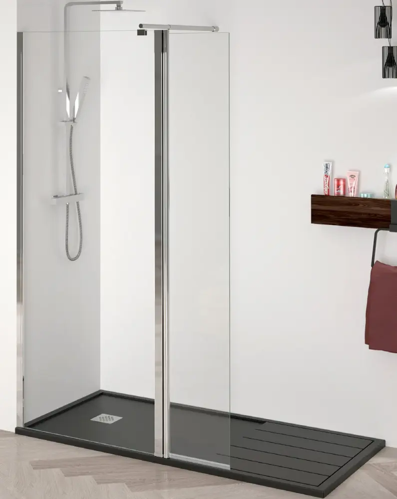 Panel ducha fijo 1 puerta + 1 fijo perfil cromo 135cm (adapt. 129-134cm) Baño Total