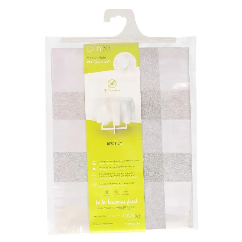 Mantel Hule Redondo Cuadros Arena Impermeable Antimanchas Pvc Ø 140 Cm. Uso Interior Y Exterior