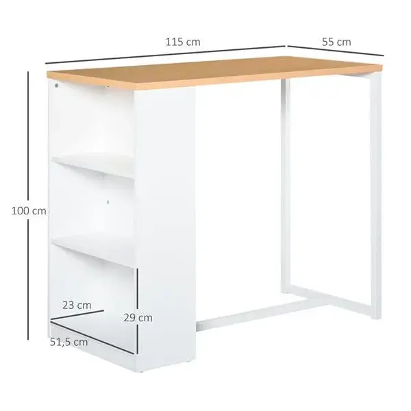 Mesa alta Homcom con 3 estantes blanco/roble 100x115x55 cm Resistente Manchas