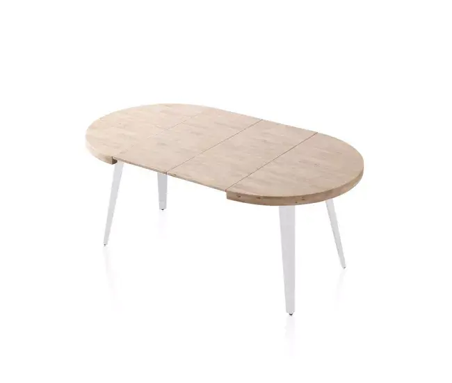 Mesa redonda extensible Berg 120-200 Blanco - Roble 120 x 76 x cm Montaje Incluido