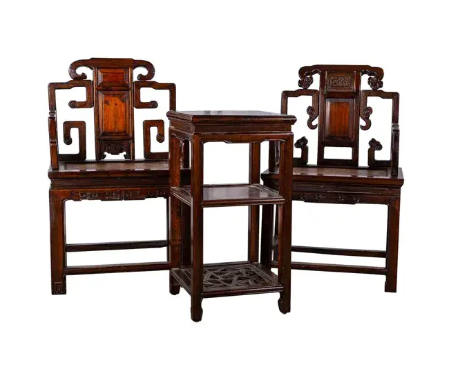 Set mesa y 2 sillas de madera color café Hecho Mano
