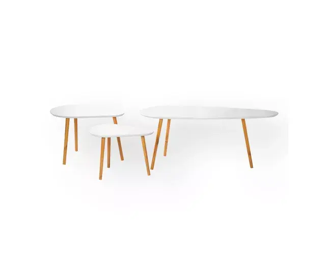Vitrina Librerí Set de 3 mesas nido blanco y madera
