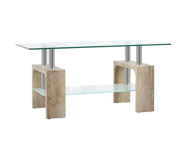 HOMCOM Mesa de Centro Rectangular Mesa Auxiliar de Salón con 2 Estantes de Vidrio Templado Marco de Acero Inoxidable y Pa...
