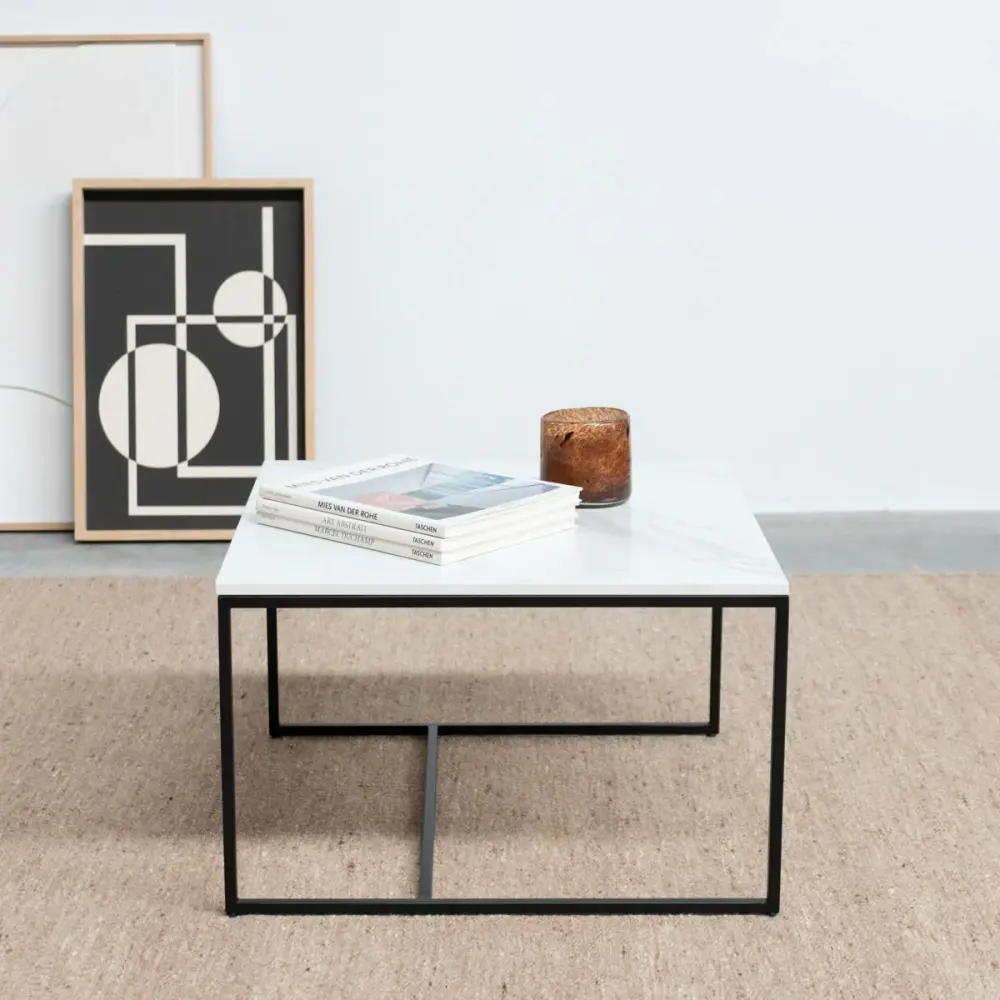 Keramische Salontafel - Miles - Calacatta Wit Keramiek - 55×55×35cm