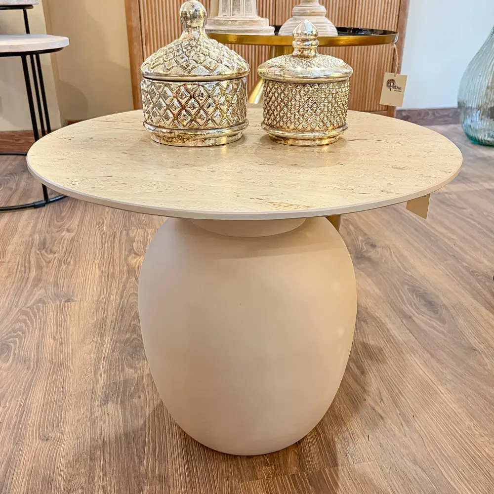 Mesa auxiliar beige cerámica y acero 60x60x47