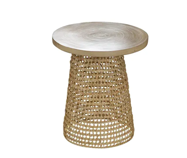 Mesa auxiliar con tabla de bambú pata ratán