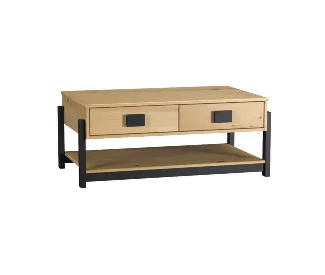 Mesa Centro 2 Cajones Con Balda Inferior Miel/Negro 40x100x60 cm