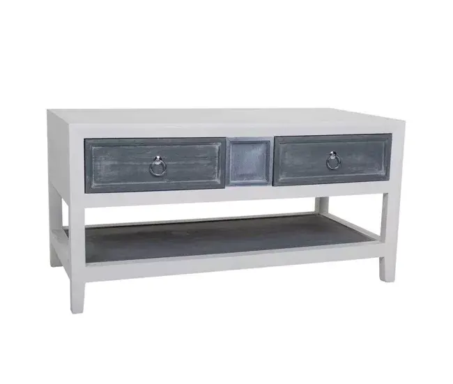 Mesa de centro de madera lacado blanco y gris 104x51x53