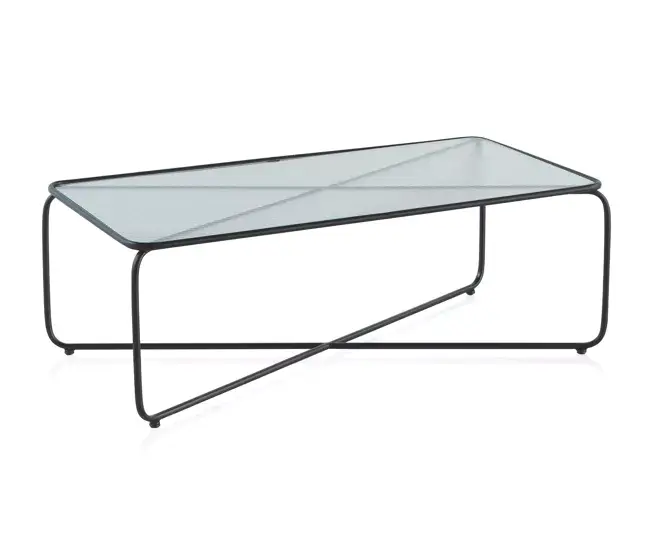 Mesa de centro de metálico con tapa de cristal