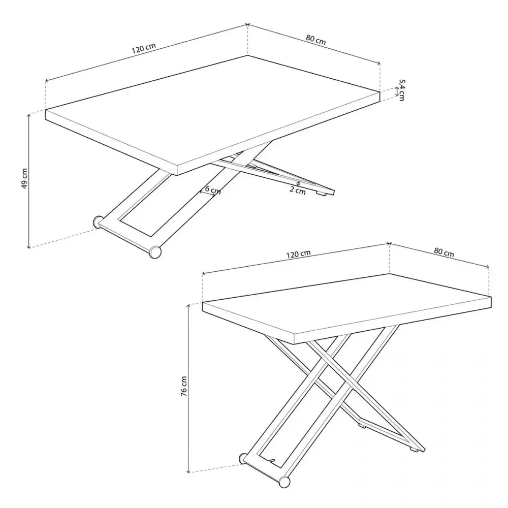 Mesa de centro Zoe elevable con tapa regular 49-76x120x80 cm