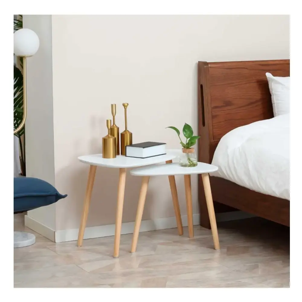 Set de 2 mesas nido auxiliares Homcom blanco/natural