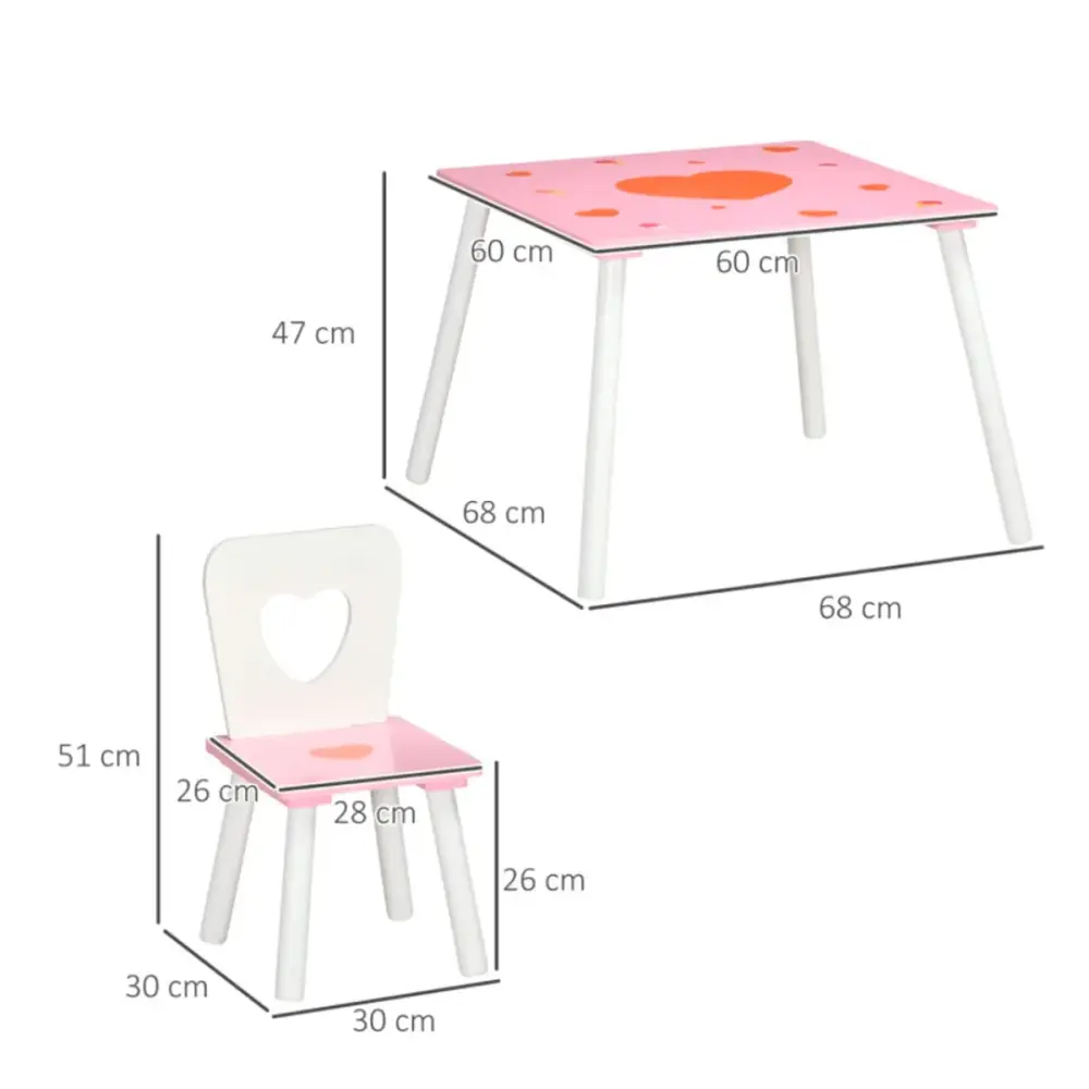 Conjunto de mesa + 2 sillas infantiles ZoneKiz con estampado de corazones +18M rosa