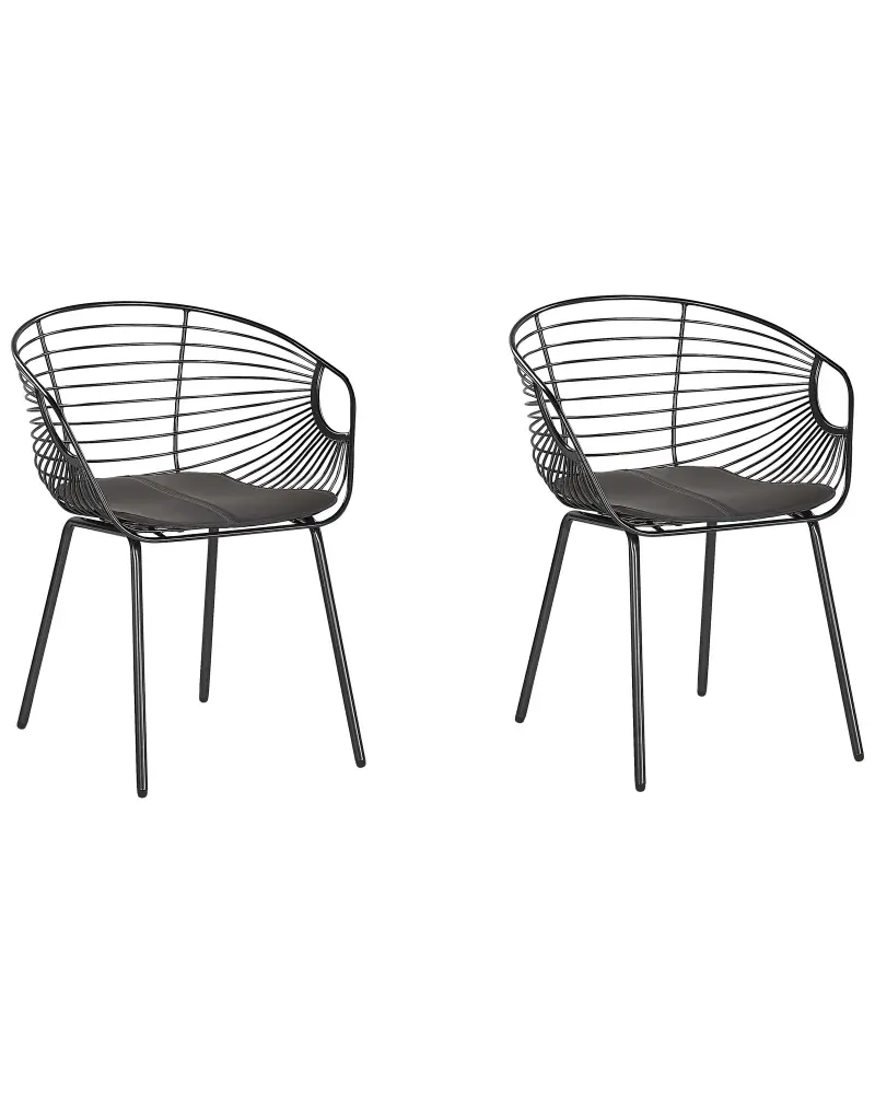 Set 2 Metal Dining Chairs Black HOBACK