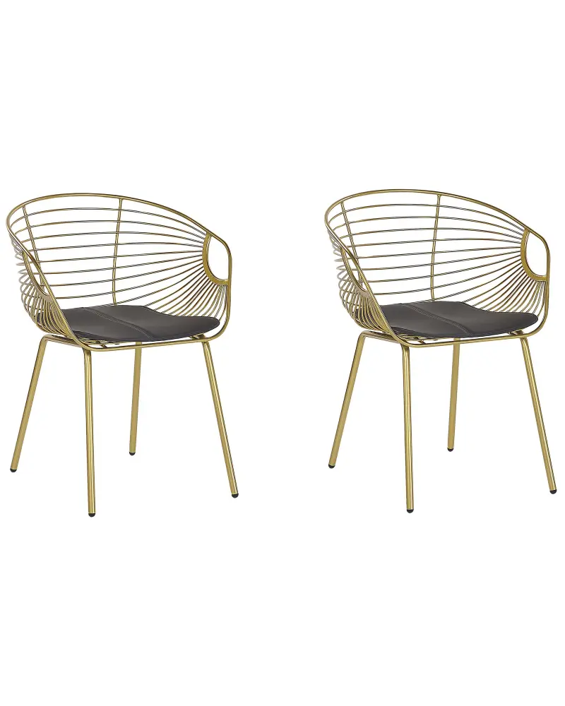 Set 2 Metal Dining Chairs Gold HOBACK
