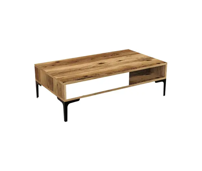 Mesa de café Djagiell, Mesa de centro baja, Revistero para sofá, Estante de la sala de estar, 105x60h33 cm, Nogal y Blanco