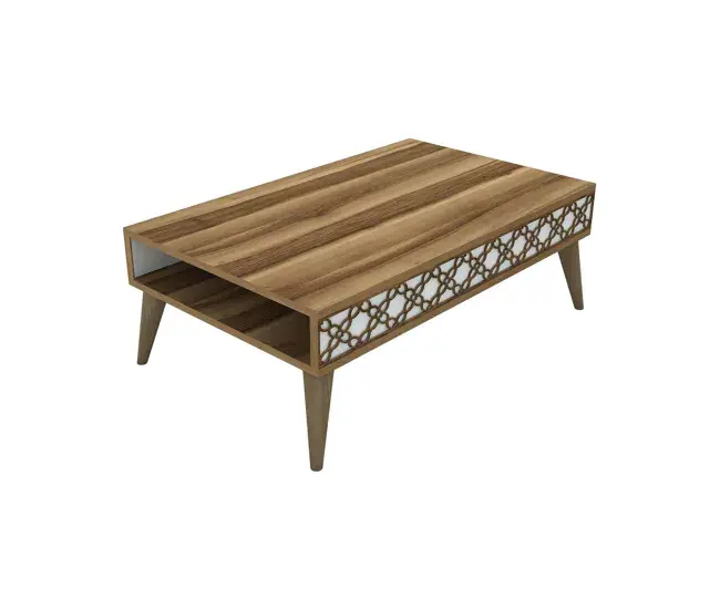 Mesa de café Dpiant, Mesa de centro baja, Revistero para sofá, Estante de la sala de estar, 105x60h37 cm, Nogal y Blanco