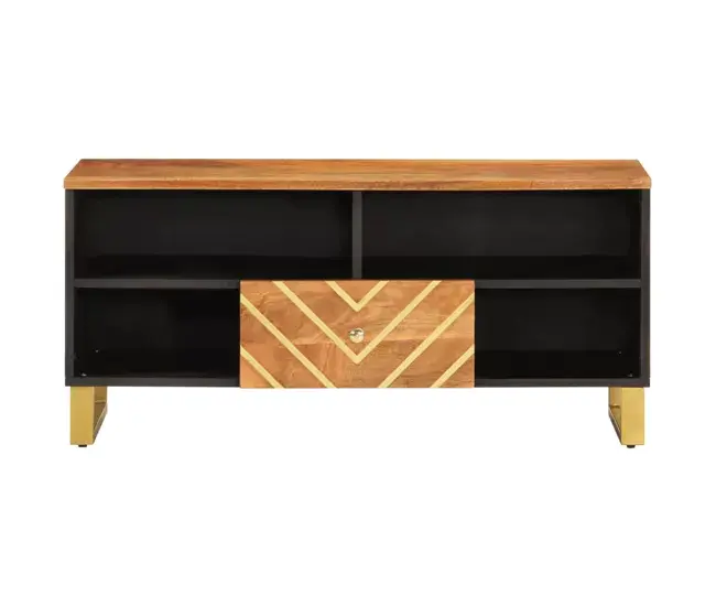 Mueble de TV madera maciza mango marrón y negro 100x33,5x46 cm Hecho Mano