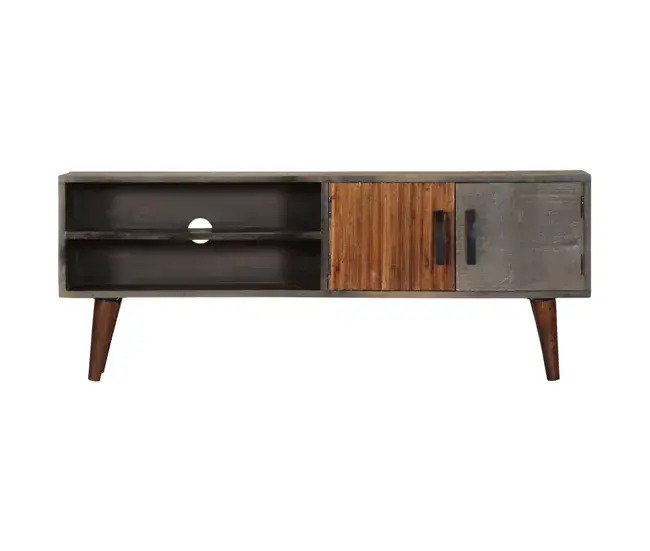 Mueble para TV madera maciza de mango rugosa gris 130x30x46 cm para Salón Moderno