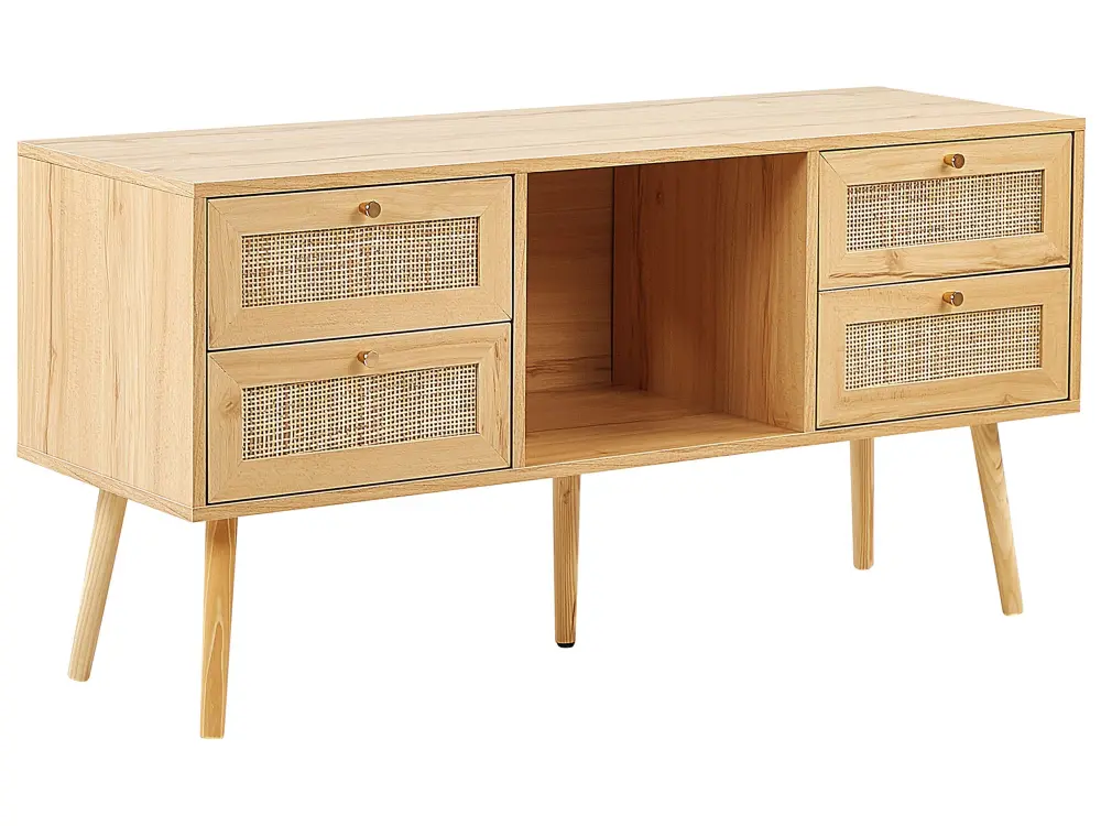 Mueble TV de ratán madera clara/dorado 120 x 40 cm PEROTE