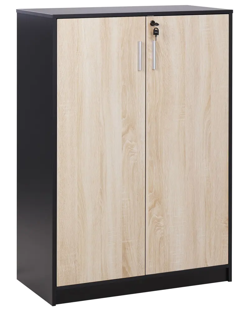2 Door Storage Cabinet 117 cm Light Wood and Black ZEHNA