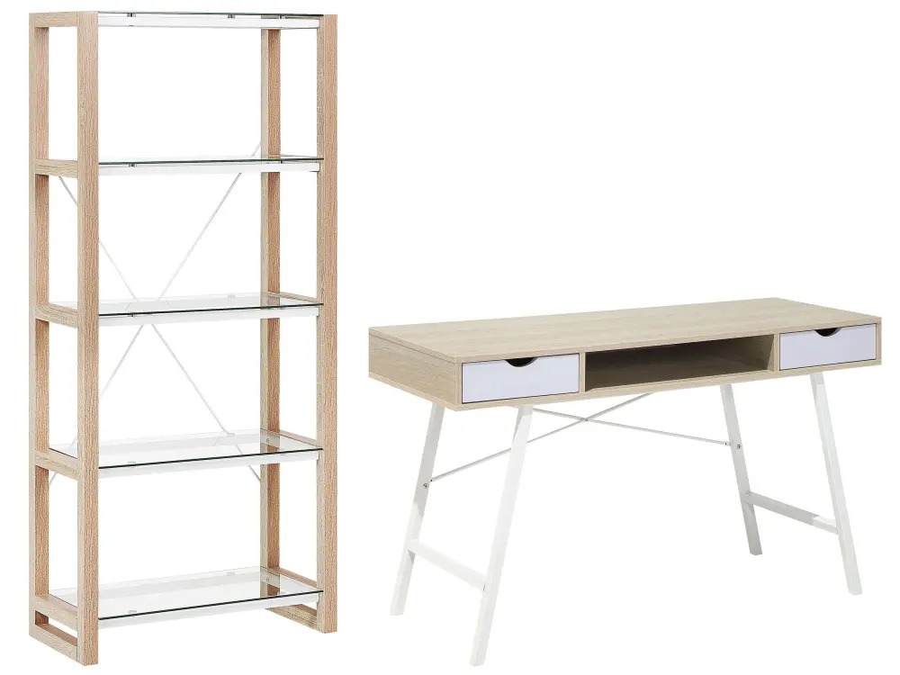 Home Office Set White and Light Wood JENKS/CLARITA